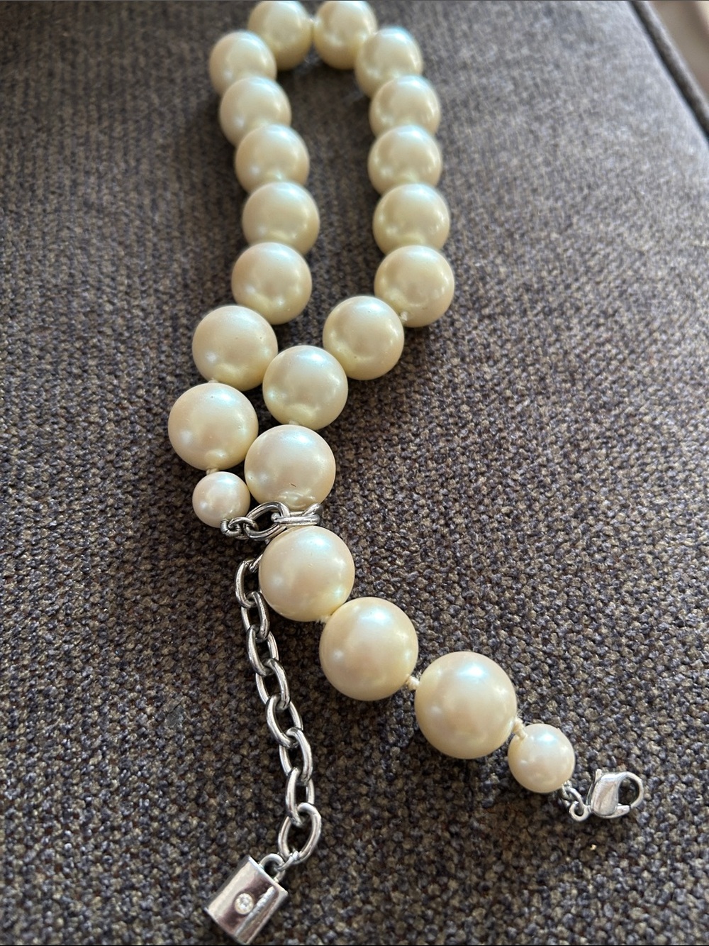 Vintage Ivory Pearl Necklace with Silver Chain Pearl to Pearl, 14 1/2 inches